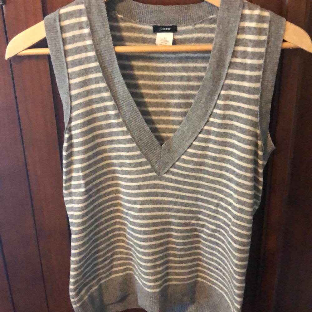 J.Crew wool/cashmere gray & white striped vest